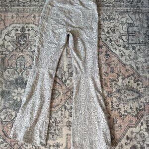 Free People Snake-Print Flare Pants in Beige and Gray